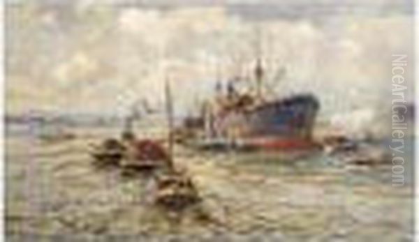 A Rotterdam Harbourscene Oil Painting by Evert Moll