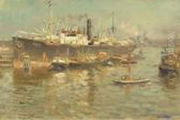 Shipping In Rotterdam Harbour Oil Painting by Evert Moll