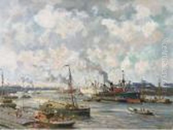 Shipping In Rotterdam Harbour Oil Painting by Evert Moll