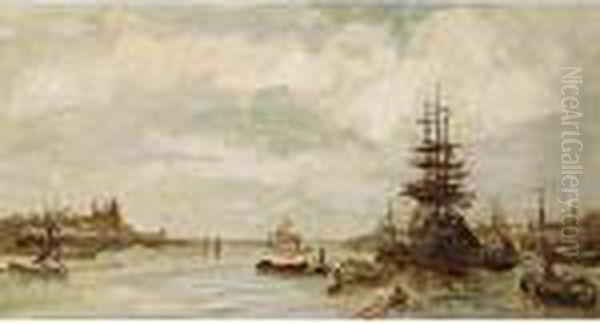 The Rotterdam Harbour Oil Painting by Evert Moll