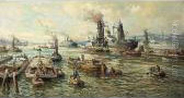 Rotterdam Harbour Oil Painting by Evert Moll