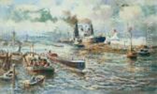 Im Hafen Von Rotterdam. Signiert
 Unten Rechts: Evert Moll. Ol Auf Leinwand. H 60; B 100 Cm. Oil Painting by Evert Moll