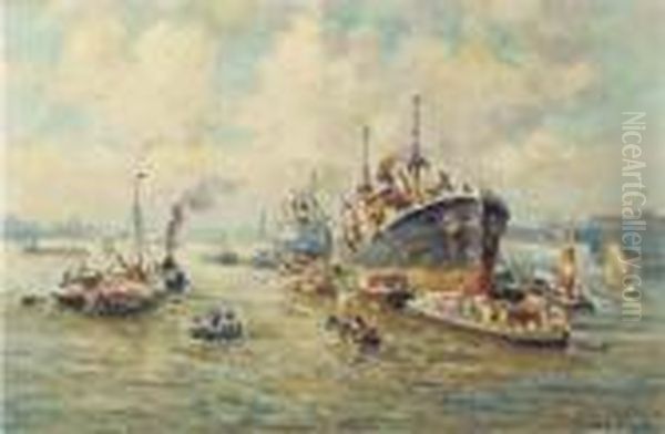 Shipping In Rotterdam Harbour Oil Painting by Evert Moll