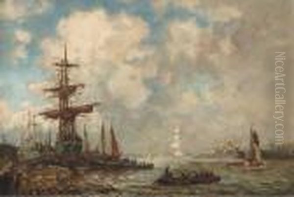 Rotterdam Harbour Oil Painting by Evert Moll