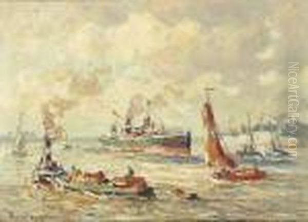 Shipping At Rotterdam Harbour Oil Painting by Evert Moll