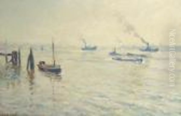 A Harbour Impression Oil Painting by Evert Moll