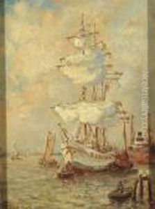 A Three-master At Anchor, Rotterdam