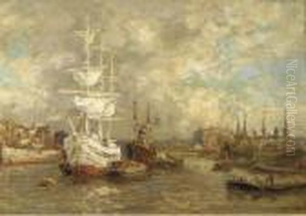 A White Three-master Oil Painting by Evert Moll