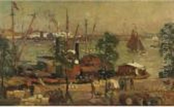 Industrious Trade On The Willemskade, Rotterdam Oil Painting by Evert Moll