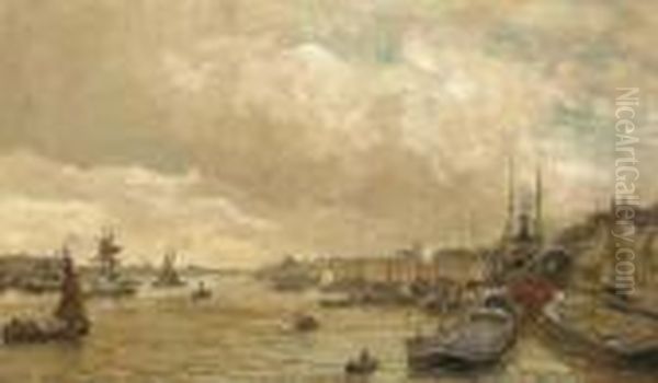 Daily Activities At Rotterdam Harbour Oil Painting by Evert Moll