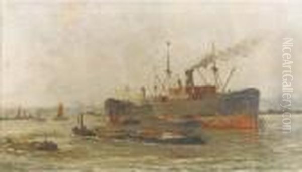 Activities In Rotterdam Harbour Oil Painting by Evert Moll