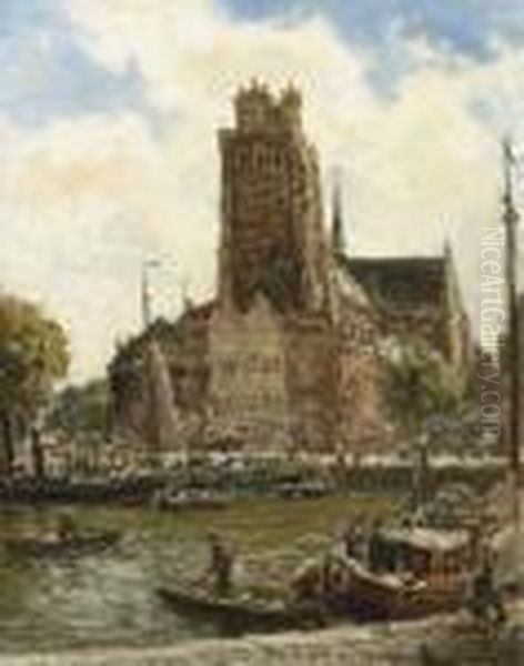View On The Grote Kerk, Dordrecht Oil Painting by Evert Moll