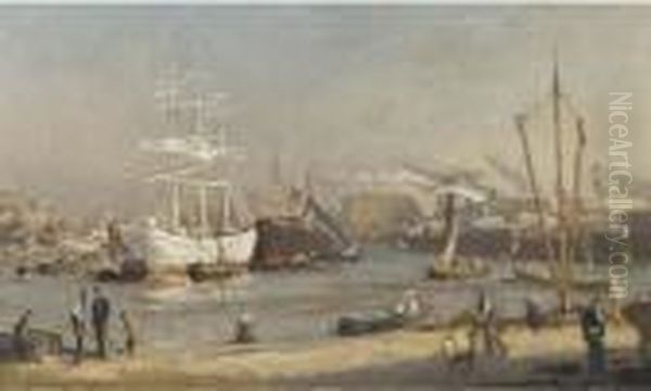 A White Threemaster In The Harbour Of Rotterdam Oil Painting by Evert Moll