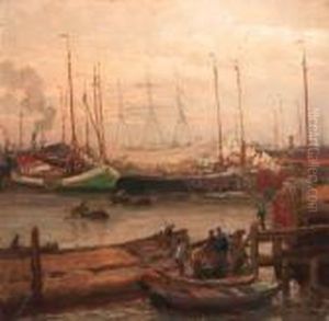 A View Of The Scheveningen Harbour With A Clipper In Thebackground
