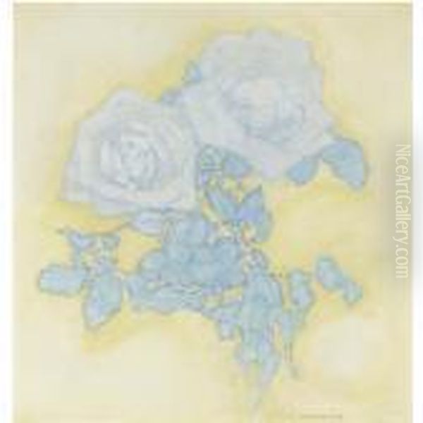 Two Roses Oil Painting by Piet Mondrian