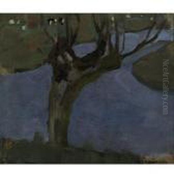 Irrigation Ditch With Mature Willow Oil Painting by Piet Mondrian