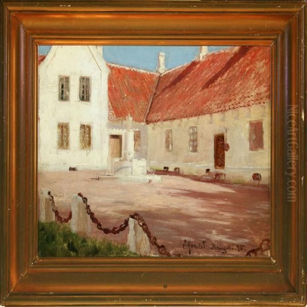 Farm Exterior Oil Painting by Peder Mork Monsted