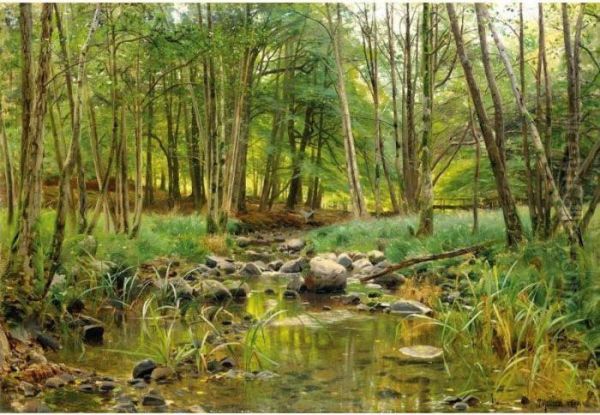 Woodland Stream Oil Painting by Peder Mork Monsted