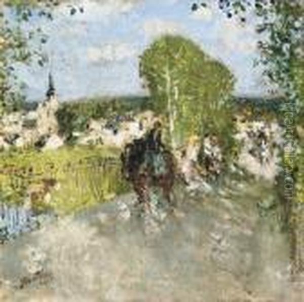Promenade En Cariole A La Campagne Oil Painting by Pierre Eugene Montezin
