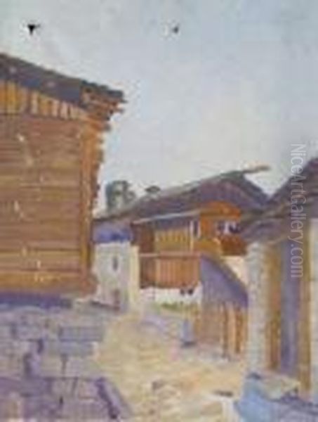 Village De Montagnes Oil Painting by Pierre Eugene Montezin