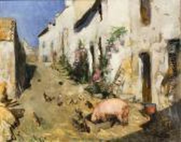 La Basse Cour. Oil Painting by Pierre Eugene Montezin