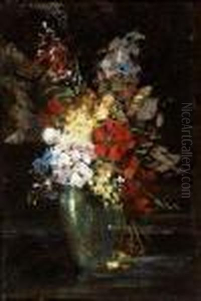 Bouquet De Fleurs Oil Painting by Adolphe Joseph Thomas Monticelli