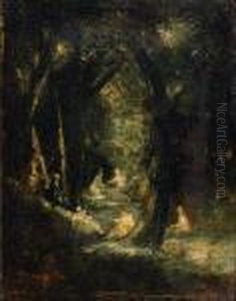 Baigneuses Oil Painting by Adolphe Joseph Thomas Monticelli