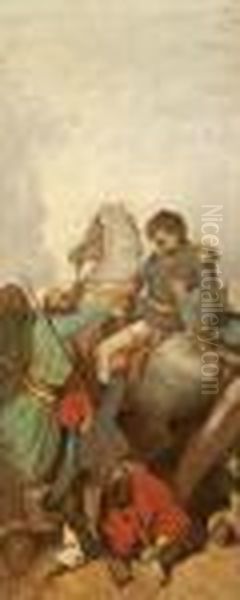 Mort Du General Espinasse A L'assaut Du Village De Magenta Oil Painting by Adolphe Joseph Th. Monticelli