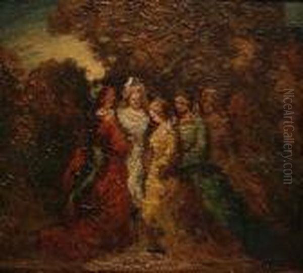 Elegant Ladies In A Park Oil Painting by Adolphe Joseph Th. Monticelli