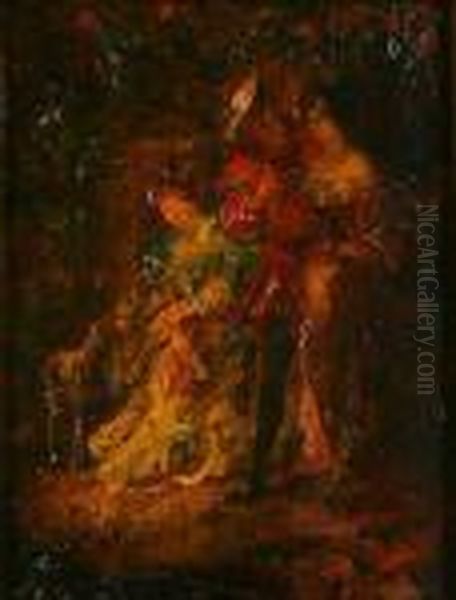 Two Women Oil Painting by Adolphe Joseph Thomas Monticelli