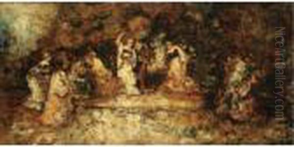 Scene De Theatre Oil Painting by Adolphe Joseph Th. Monticelli