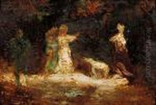 Figures In A Woodland Clearing Oil Painting by Adolphe Joseph Thomas Monticelli