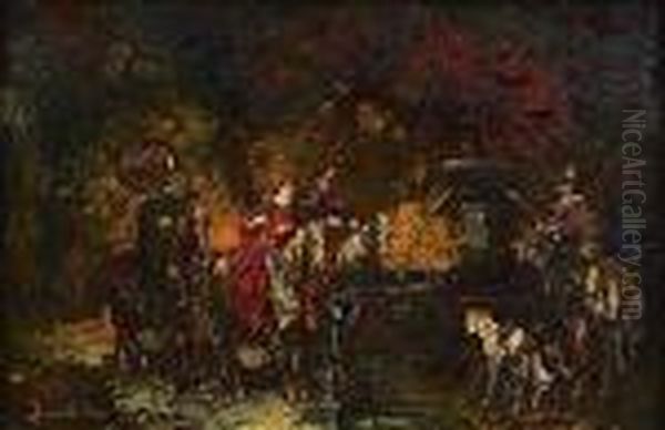 Rendez-vous A La Fontaine Oil Painting by Adolphe Joseph Th. Monticelli