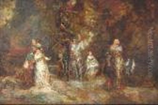 Scene De Parc Oil Painting by Adolphe Joseph Th. Monticelli