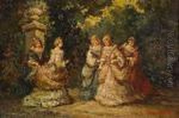 The Presentation, Woodland Landscape With Figures Oil Painting by Adolphe Joseph Thomas Monticelli