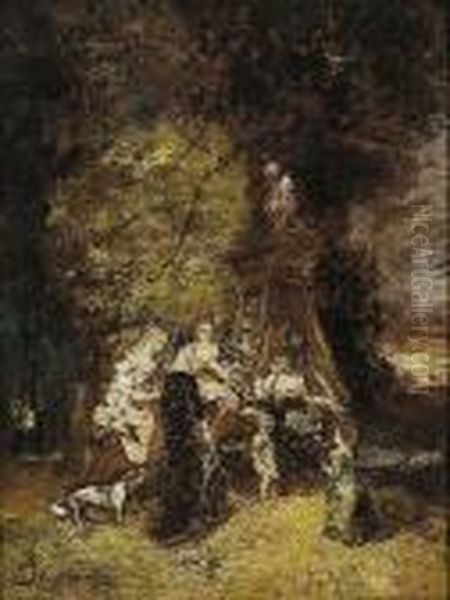 Les Premiers Pas Oil Painting by Adolphe Joseph Thomas Monticelli