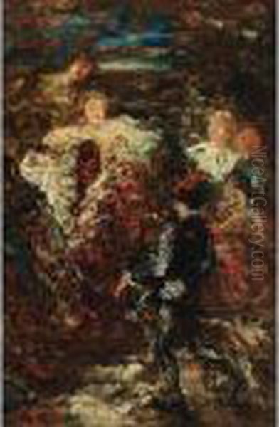 Scene Galante Oil Painting by Adolphe Joseph Thomas Monticelli