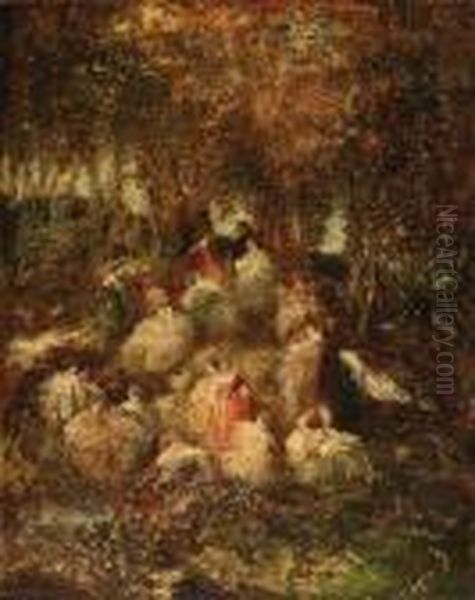 Scne Champtre Oil Painting by Adolphe Joseph Th. Monticelli