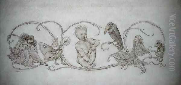 Peter Pan, illustration from Peter Pan in Kensington Gardens, London, published 1906 Oil Painting by Arthur Rackham