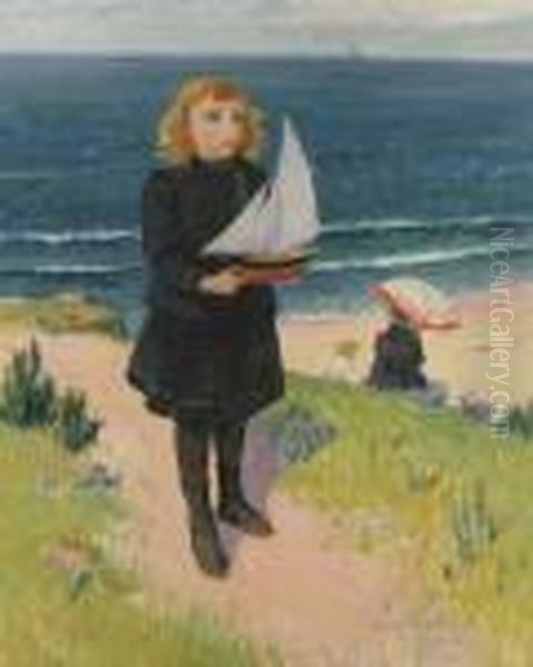 Jeune Fille Au Bord De La Mer, Groix Oil Painting by Henri Moret