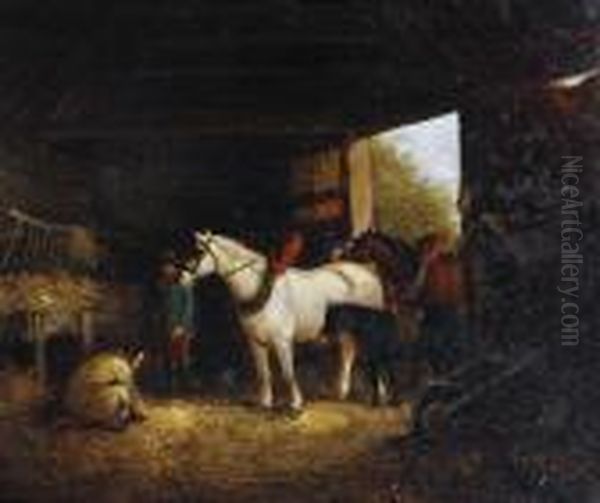 Inside Of A Stable Oil Painting by George Morland