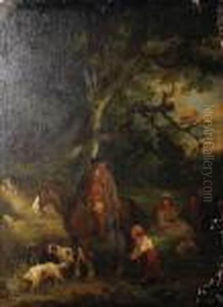 Rider And Country Folk Oil Painting by George Morland