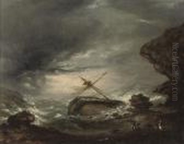 Running Into Dangerous Waters (illustrated); And Swept Ashore Oil Painting by George Morland