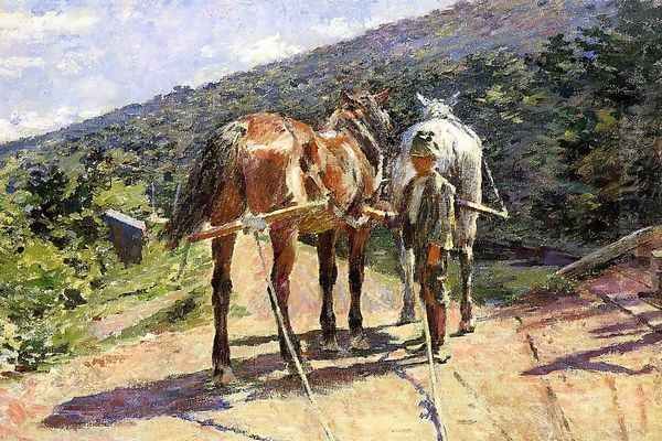 On the Tow-Path - A Halt Oil Painting by Theodore Robinson