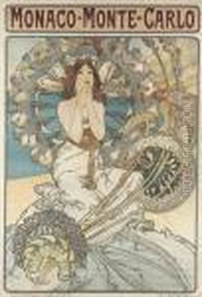 Monaco Monte-carlo, 1897 (b. A21) Oil Painting by Alphonse Maria Mucha