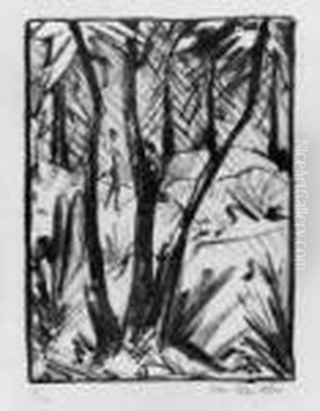 Waldlandschaft Mit Kleinen Figuren (2) Oil Painting by Otto Mueller
