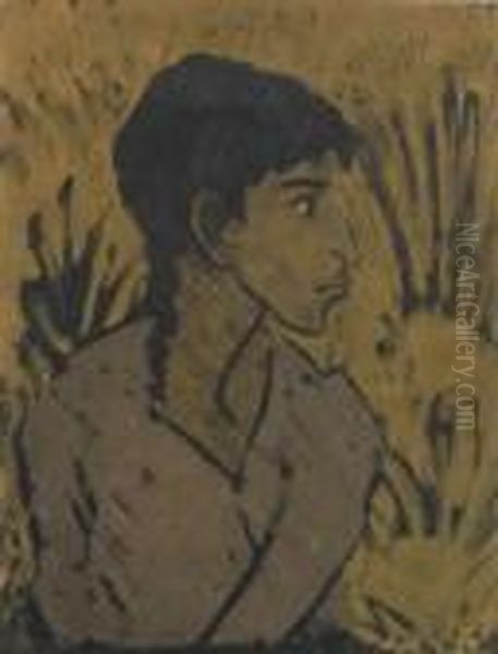 Zigeunerin Im Profil. 1926/27 Oil Painting by Otto Mueller