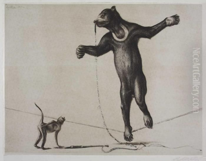 Der Kunstler (seiltanzender Bar Und Affe) Oil Painting by Richard Muller