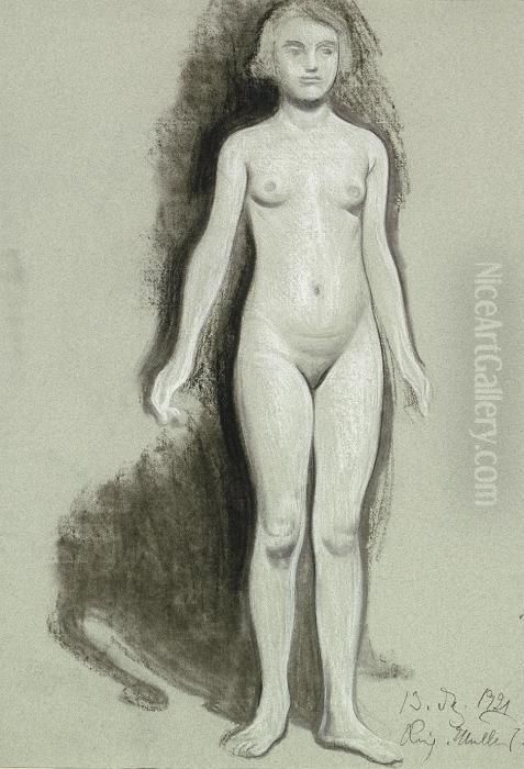 Stehender Madchenakt Oil Painting by Richard Muller