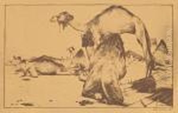 Kamelkarawane Bei Der Rast Oil Painting by Richard Muller Kamelkarawane Bei Der Rast Oil Painting by Richard Muller